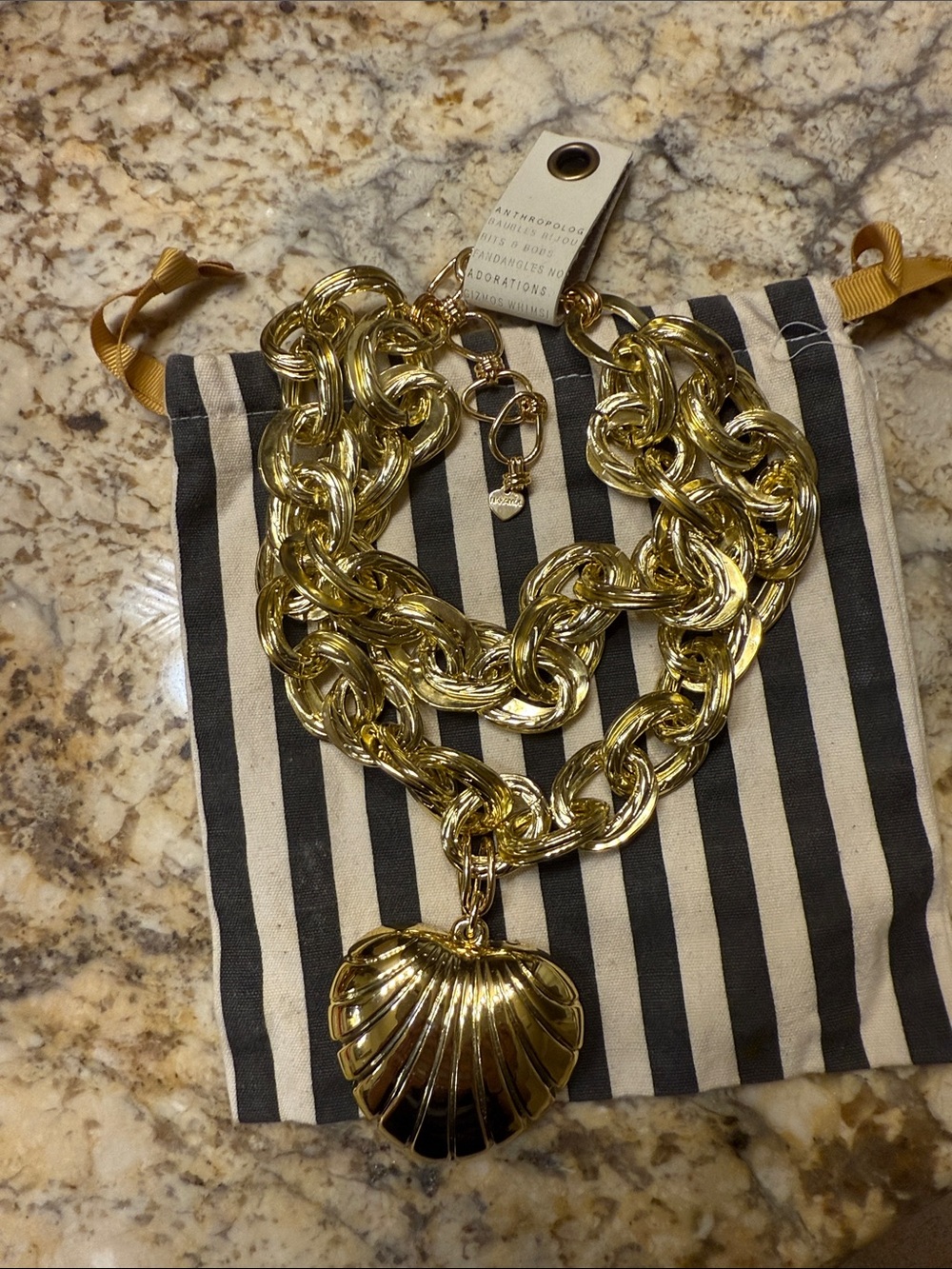 NWT  Anthropologie Large Seashell Heart Chain Necklace